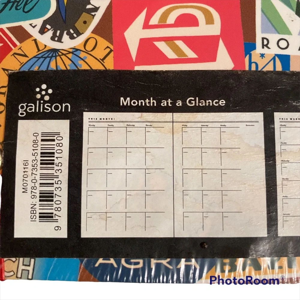 New 13 Month Undated Agenda Calendar - Vintage Travel and Luggage Label